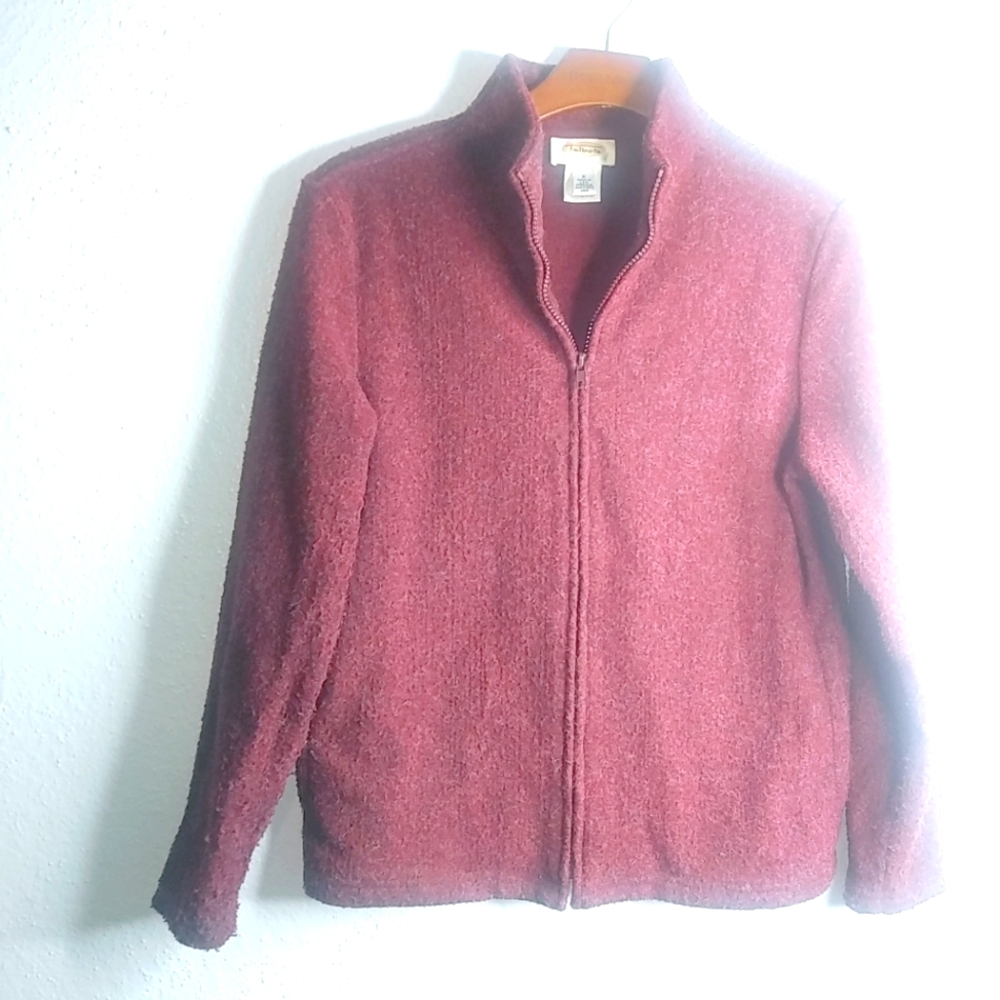 Talbots S Wool Look Fleece Wine Berry Full Zip Light Jacket